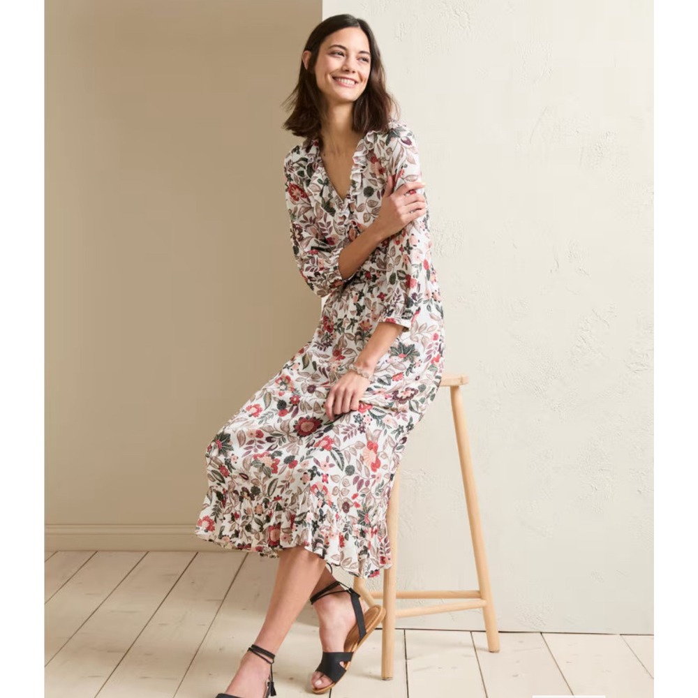 Garnet Hill White Floral Maxi Dress Boho Cottagecore Botanical Peasant Whimsy 12